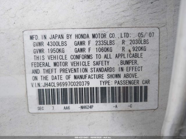 2007 ACURA TSX JH4CL96997C020379 Photo 8