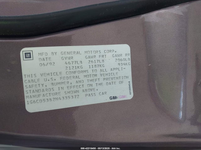 1992 CADILLAC DEVILLE 1G6CD53B2N4335372 Photo 8