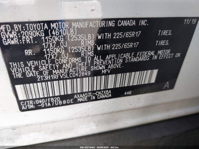 2T3H1RFV5LC042849 Toyota RAV4 LE