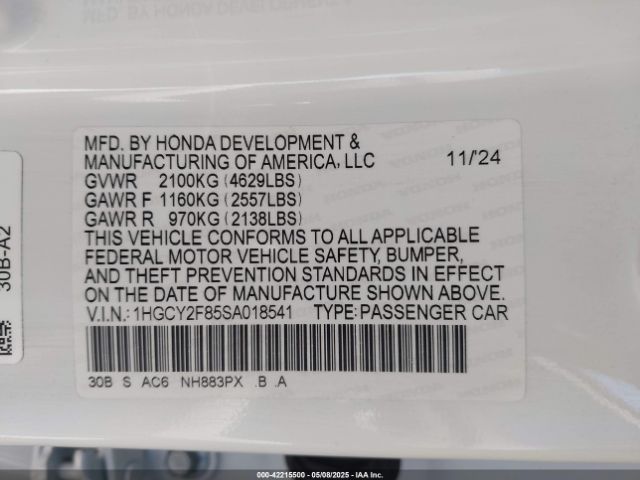 1HGCY2F85SA018541 Honda Accord Hybrid Touring