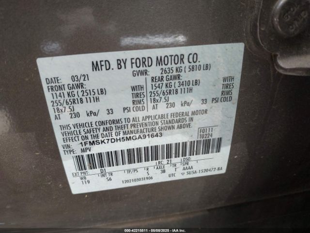 2021 FORD EXPLORER 1FMSK7DH5MGA91643 Photo 8