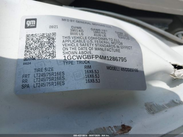 1GCWGBFP4M1286795 Chevrolet Express Cargo Rwd 2500 Extended Wheelbase Wt
