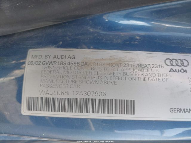 2002 AUDI A4 WAULC68E12A307906 Photo 8