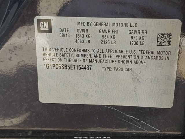 1G1PC5SB5E7154437 Chevrolet Cruze 1lt Auto