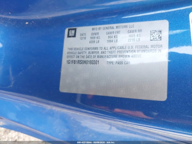 1G1FB1RS8H0180301 Chevrolet lgx - di: direct injection, vvt: variable valve timing, alum, gen 2