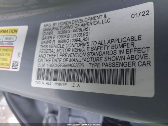 2022 HONDA ACCORD 1HGCV2F39NA003526 Photo 8