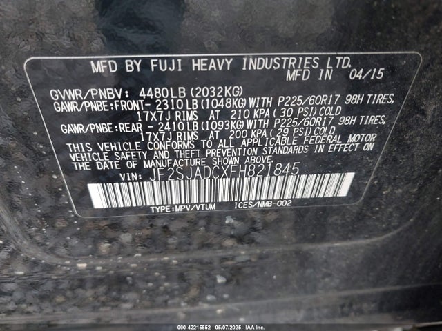 JF2SJADCXFH821845 Subaru Forester 2.5i Premium