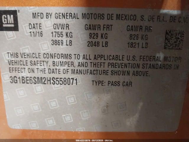 Chevrolet Cruze Lt Auto 2017 3G1BE6SM2HS558071 Image 9