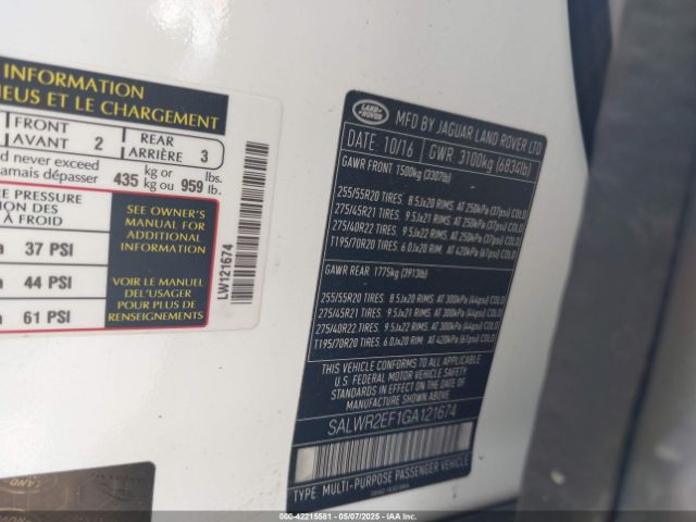SALWR2EF1GA121674 Land Rover s/c lev2 ulev