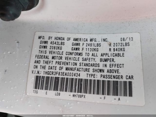 1HGCR3F83EA000434 Honda Accord Ex-l V-6