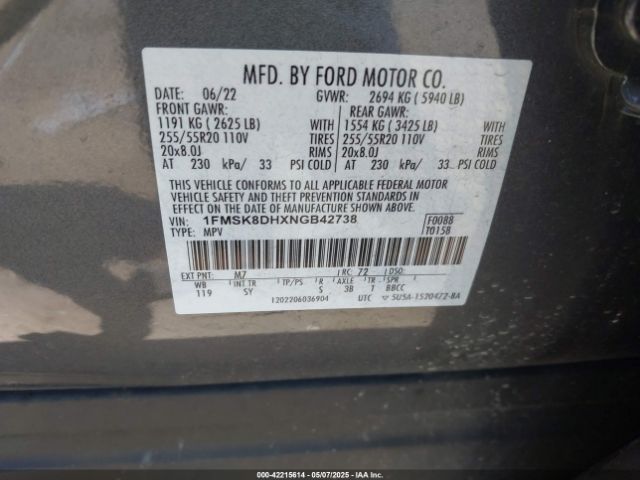 1FMSK8DHXNGB42738 Ford EXPLORER XLT