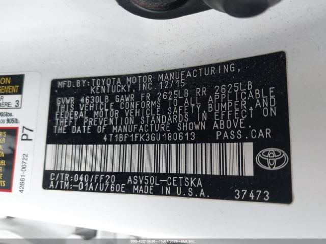 4T1BF1FK3GU180613 Toyota CAMRY SE