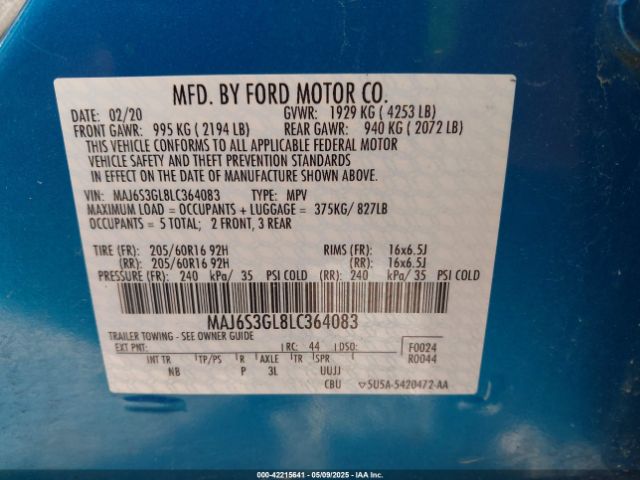 MAJ6S3GL8LC364083 Ford Ecosport Se