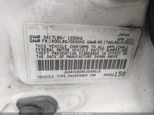 2001 MITSUBISHI MIRAGE JA3AY26C91U048518 Photo 8