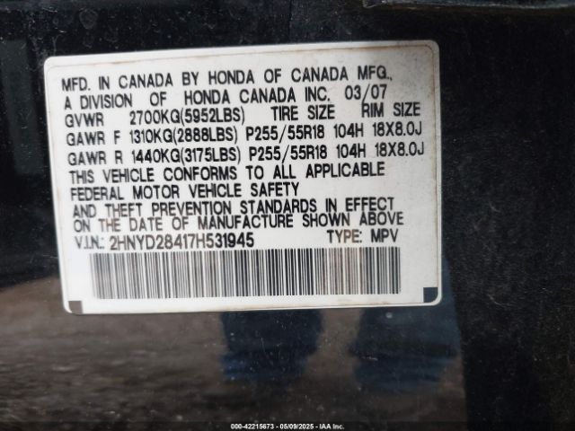 2007 ACURA MDX 2HNYD28417H531945 Photo 8
