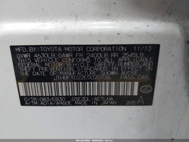 JTHBF1D22E5020736 Lexus IS 250