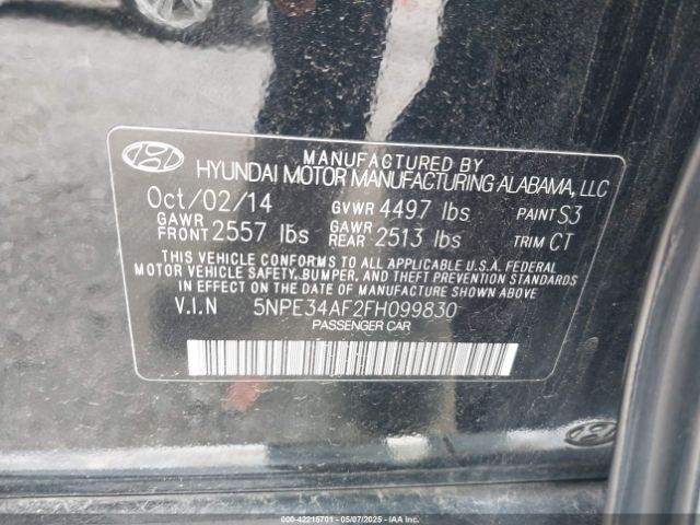 5NPE34AF2FH099830 Hyundai Sonata Sport