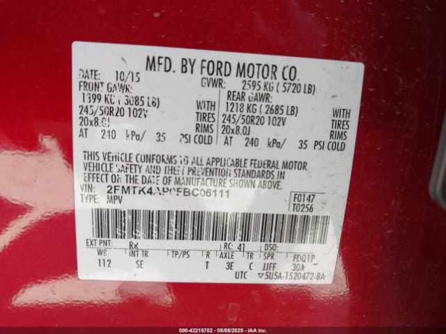 2FMTK4AP0FBC06111 Ford EDGE SPORT