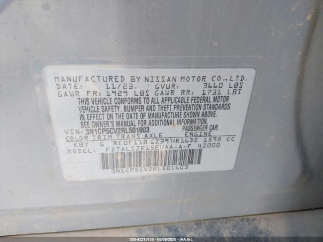 3N1CP5CV2RL501603 Nissan Kicks Sv Xtronic Cvt
