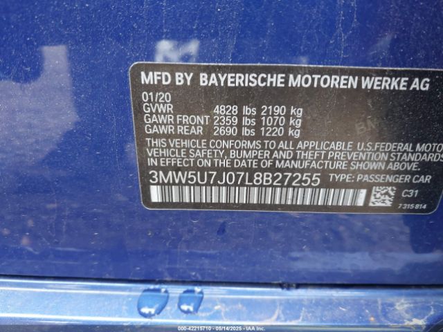 2020 BMW 3 SERIES 3MW5U7J07L8B27255 Photo 8
