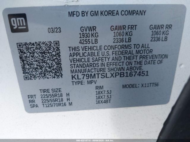 KL79MTSLXPB167451 Chevrolet Trailblazer Fwd Rs