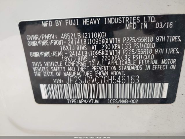 JF2SJGVC7GH546163 Subaru Forester 2.0xt Touring