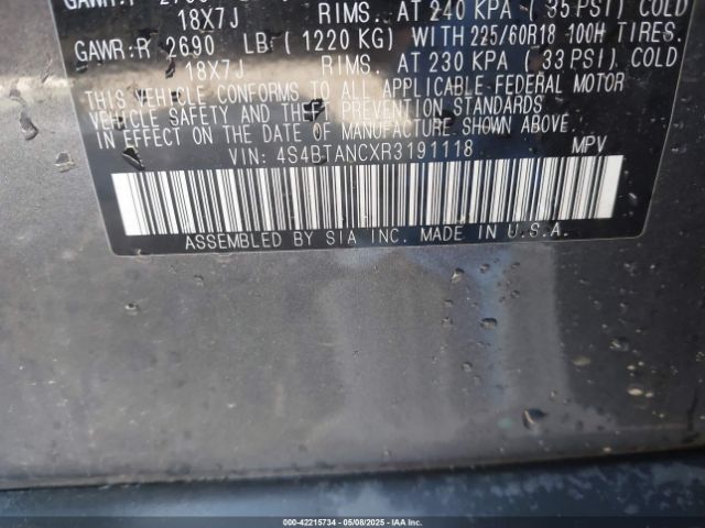 4S4BTANCXR3191118 Subaru Outback Limited