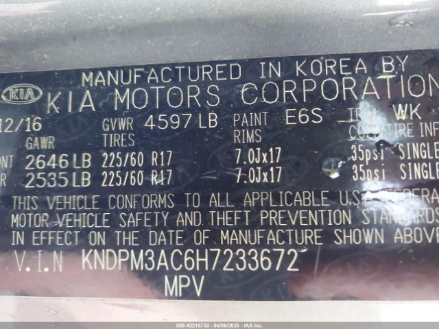KNDPM3AC6H7233672 KIA Sportage Lx