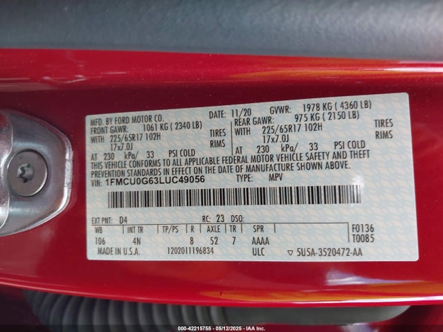 1FMCU0G63LUC49056 Ford ESCAPE SE