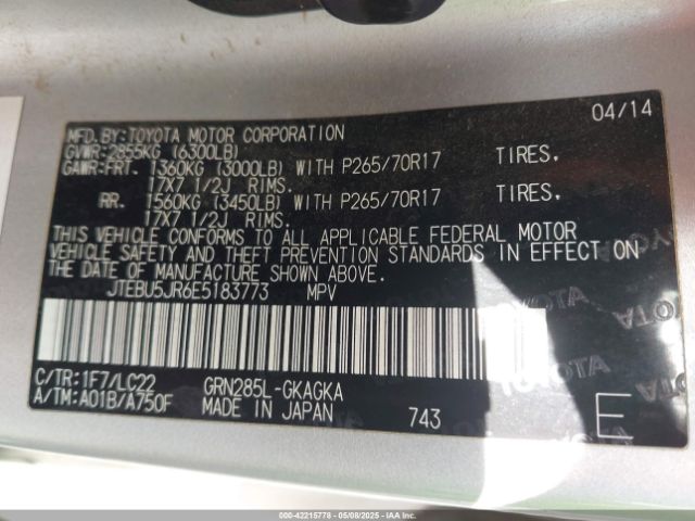 JTEBU5JR6E5183773 Toyota 4runner Trail Premium