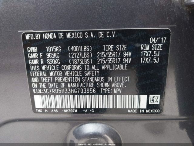 3CZRU5H33HG703956 Honda HR-V LX