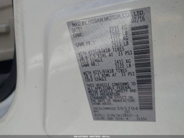 5N1AL0MMXGC505704 Infiniti QX60