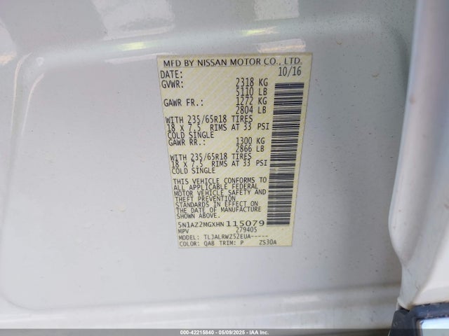 5N1AZ2MGXHN115079 Nissan MURANO SL