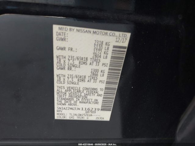 5N1AZ2MG3JN116239 Nissan MURANO SV