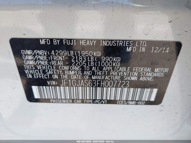 Subaru 2.0l na 2015 JF1GJAS63FH007723 Image 9