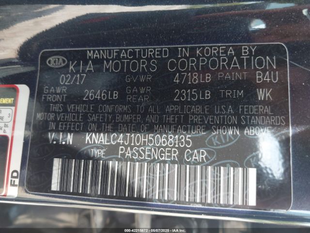 KNALC4J10H5068135 KIA Cadenza Premium