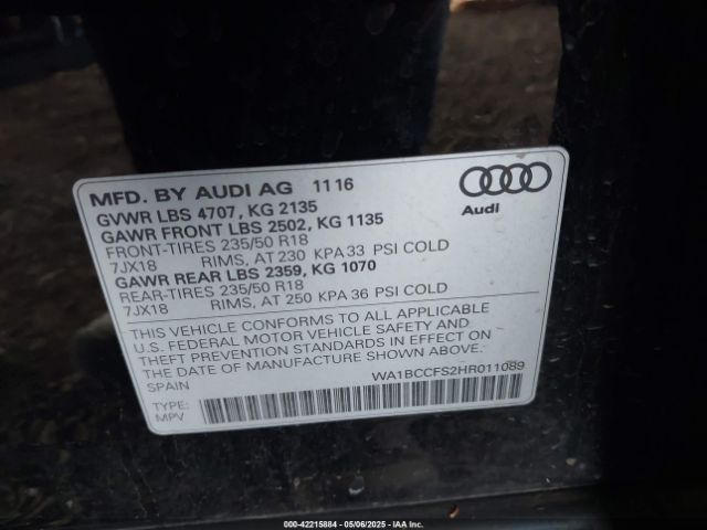 WA1BCCFS2HR011089 Audi Q3 2.0t Premium