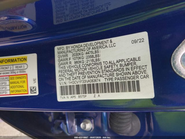 1HGCV1F33NA083674 Honda Accord Sport