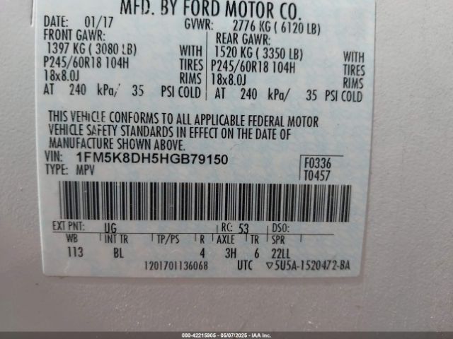 2017 FORD EXPLORER 1FM5K8DH5HGB79150 Photo 8