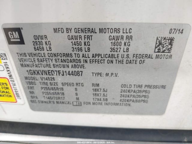 1GKKVNED7FJ144087 GMC Acadia Sle-1