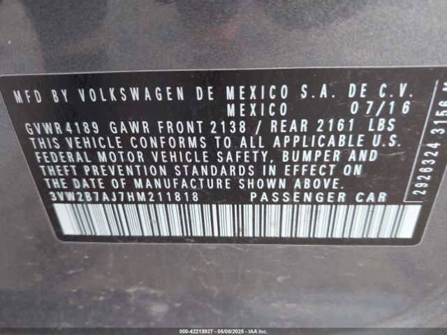 3VW2B7AJ7HM211818 Volkswagen Jetta 1.4t S