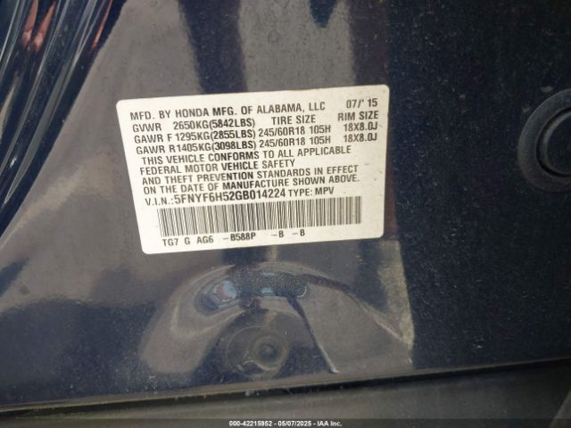 5FNYF6H52GB014224 Honda Pilot Ex-l