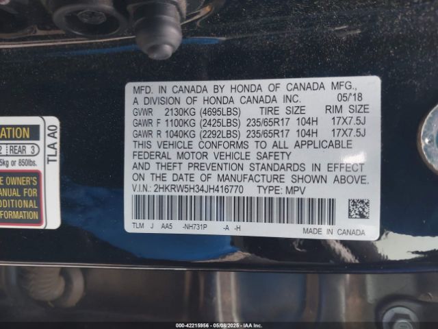 2HKRW5H34JH416770 Honda CR-V LX