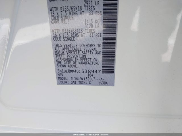 5N1DL0MM4LC538947 Infiniti Qx60 Pure Awd