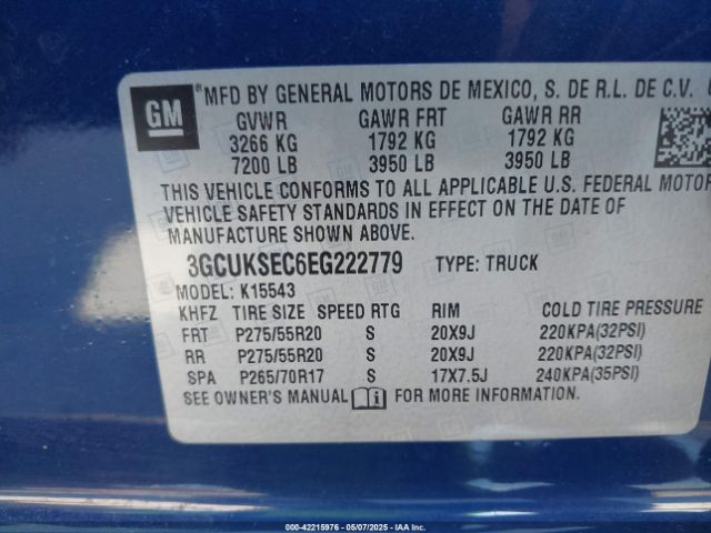 3GCUKSEC6EG222779 Chevrolet Silverado 1500 1lz