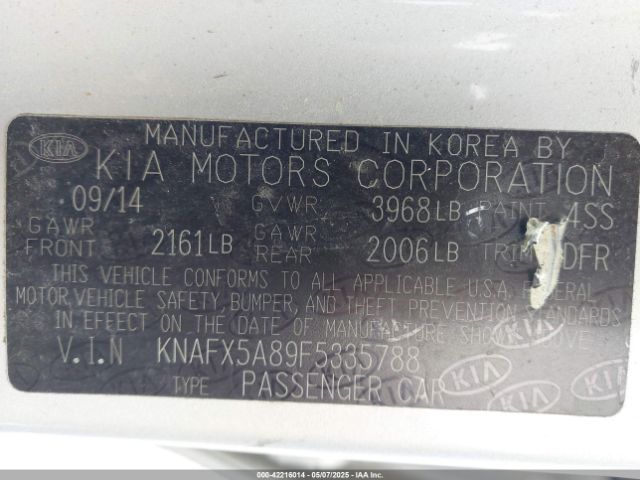 KNAFX5A89F5335788 KIA FORTE EX