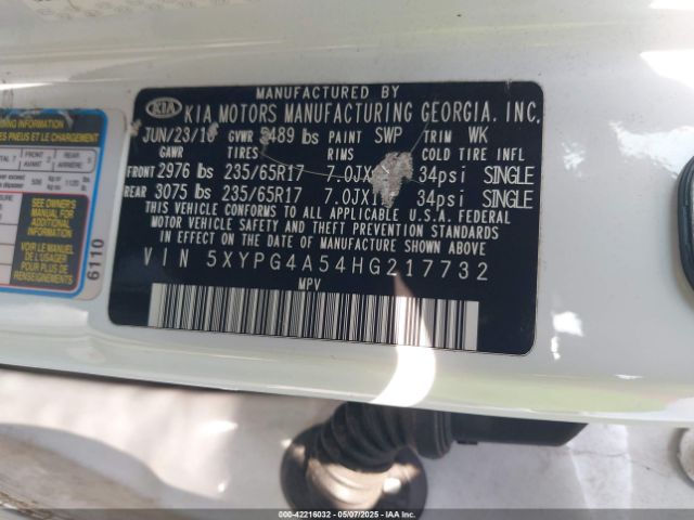 5XYPG4A54HG217732 KIA Sorento 3.3l Lx