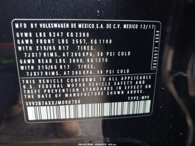3VV3B7AXXJM090706 Volkswagen Tiguan 2.0t Se/2.0t Sel