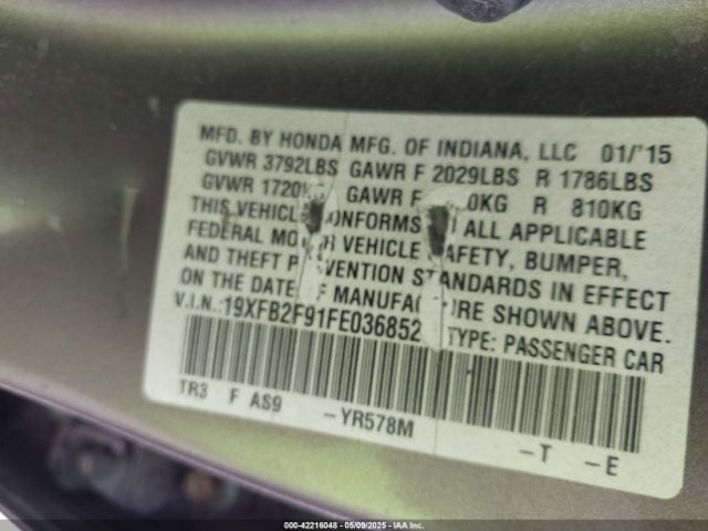 19XFB2F91FE036852 Honda Civic Ex-l