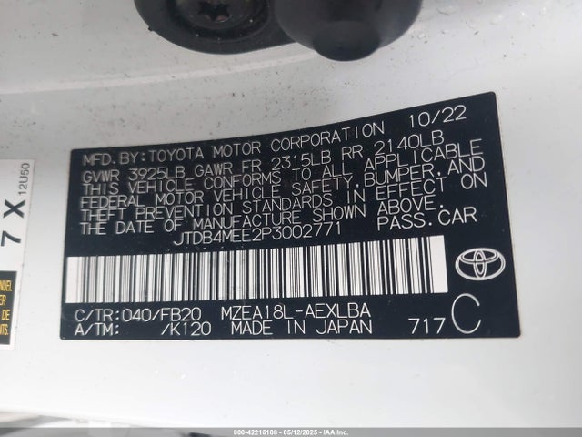JTDB4MEE2P3002771 Toyota COROLLA LE